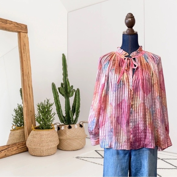 LoveShackFancy Tops - LoveShackFancy Pink Silk Blouse